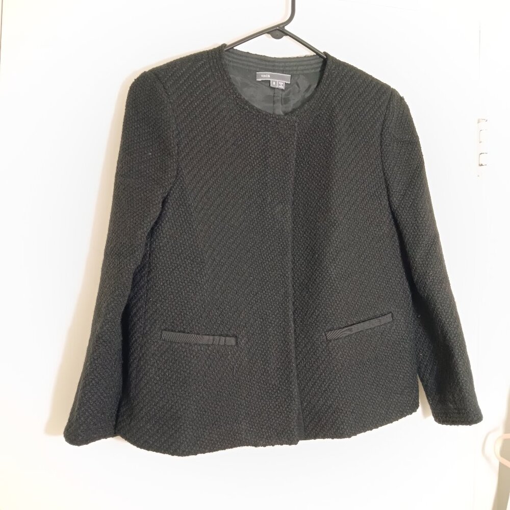 vince black  wool blend cropped  jacket  size  8